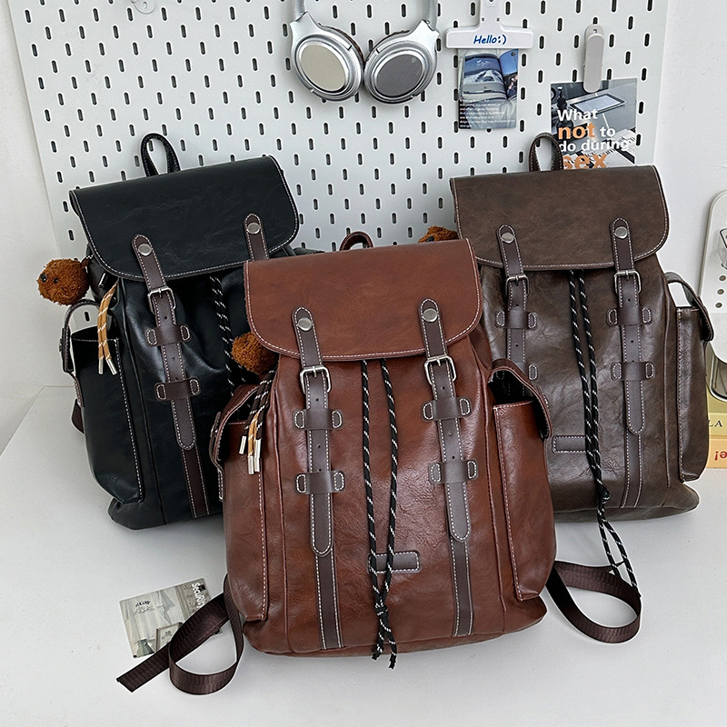 外贸时尚英伦风休闲双肩包2025新款大容量复古潮户外男士旅行背包