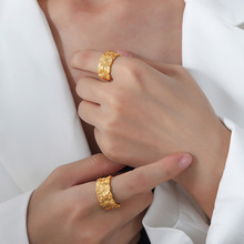 向日葵浮雕雏菊开口戒指钛钢嘻哈霸气朋克个性气质指环饰品批发女