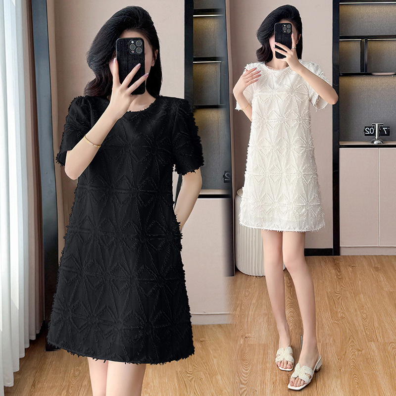 Large Size Summer New Loose Temperament Dress Fat Slimming French Age-Reducing Tassel Short-Sleeved Skirt Large Size Summer New Loose Temperament Dress Fat Slimming French Age-Reducing Tassel Short-Sleeved Skirt