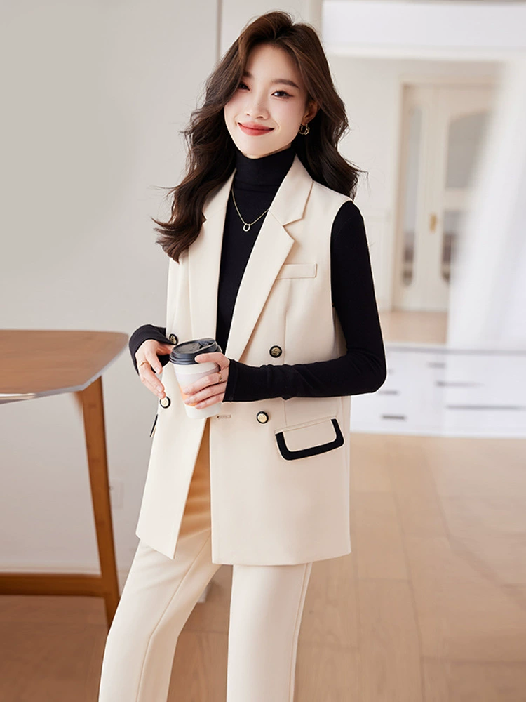 Модный жилет без рукавов, длинный черный осенний жакет для отдыха, комплект, средней длины, оверсайз