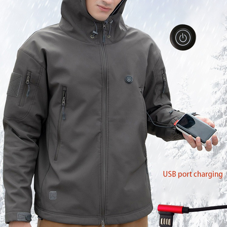 New Windproof and Warm Mountaineering Clothing, Rechargeable Smart Heated Hooded Jacket, Outdoor Waterproof Ski Jacket