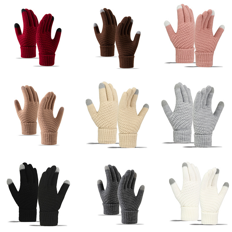 Cross-border gloves for men and women fleece-lined thickened outdoor sports cycling knitted touch screen wool winter warm gloves wholesale Cross-border gloves for men and women fleece-lined thickened outdoor sports cycling knitted touch screen wool winter warm gloves wholesale