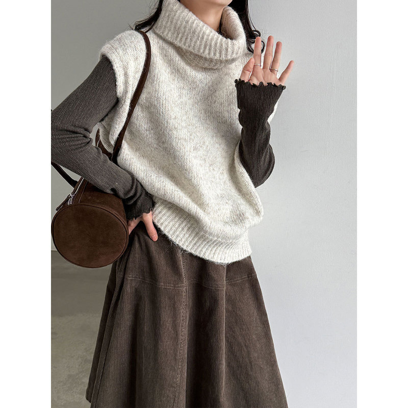 LUXI wool rolled collar lazy style sleeveless knit sweater for women, autumn 2026, relaxed layered sweater vest ss1102 LUXI wool rolled collar lazy style sleeveless knit sweater for women, autumn 2026, relaxed layered sweater vest ss1102