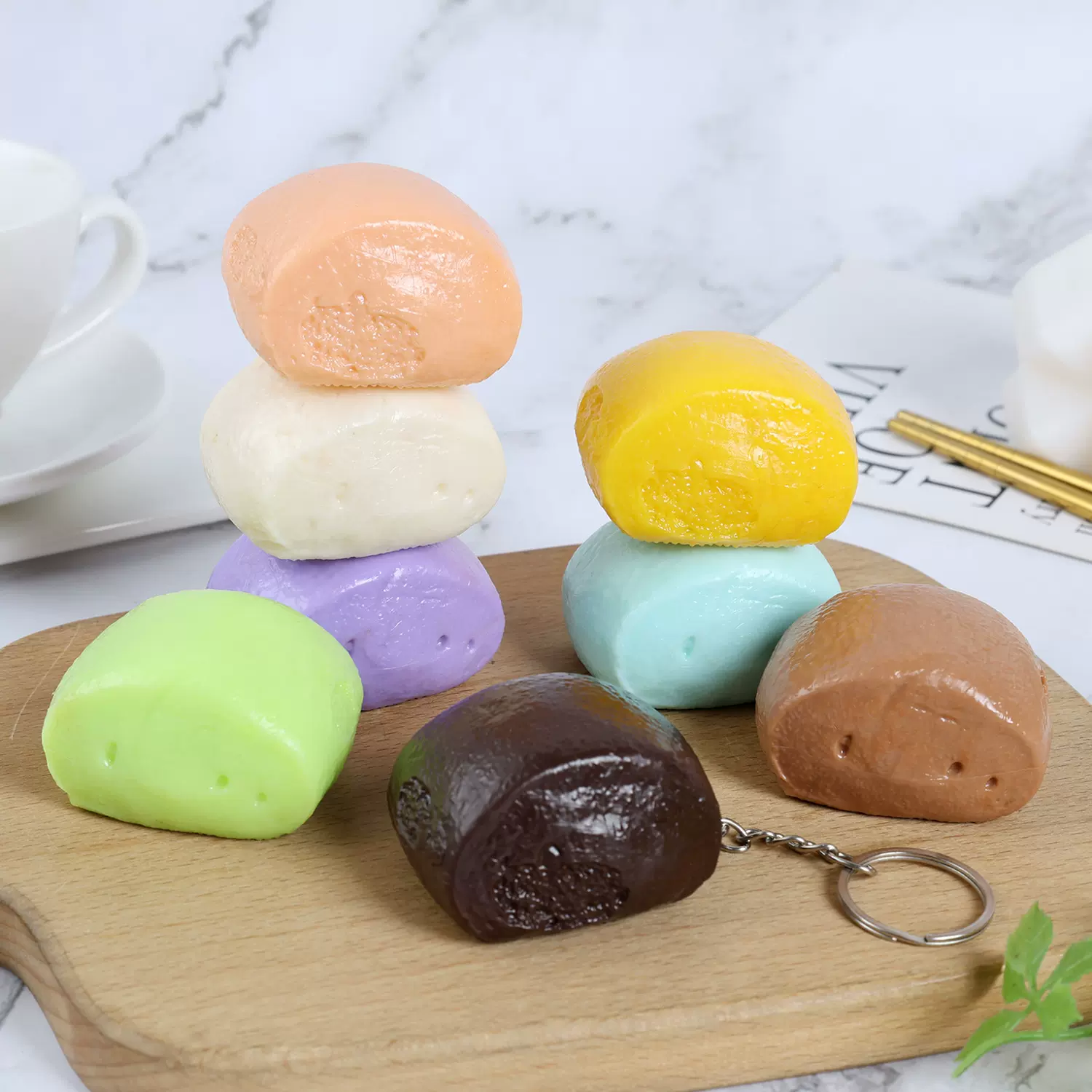 PVC仿真食物杂粮馒头钥匙扣硬质刀切馒头果蔬小馒头面点模型道具