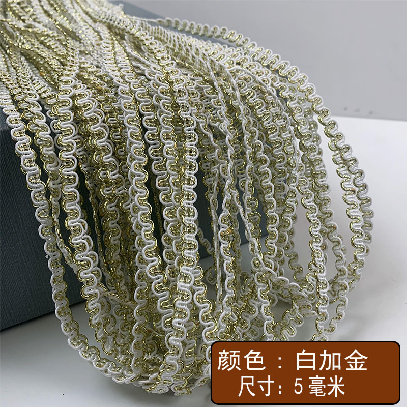 Muñeca de 25 m de encaje de hilo de oro y plata de estilo étnico de 5mm de dos colores Great Wall pequeño cinturón curvo de bricolaje accesorios de traje