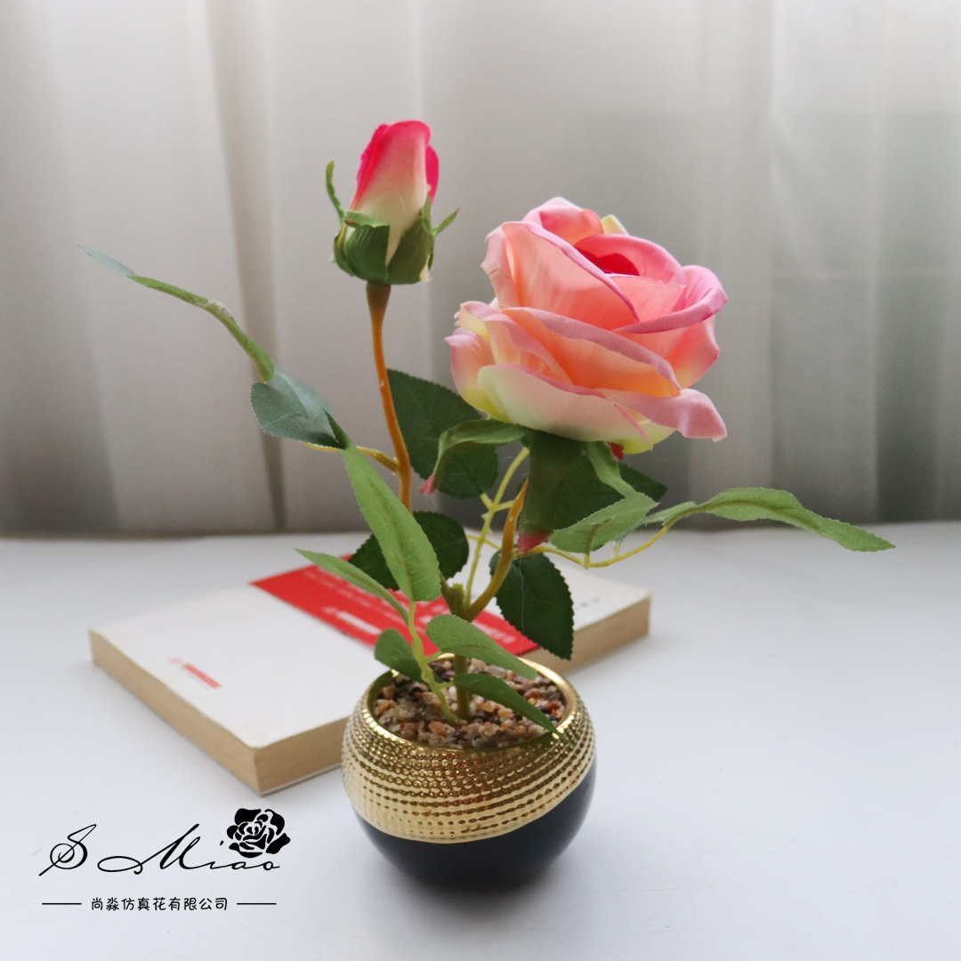 Flores falsas bonsái de rosas de alta gama de estilo europeo simulación de flores de moda decoración creativa decoración de plantas verdes artificiales simulación de macetas image 14