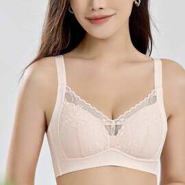 无侧骨8837#自然花卉蕾丝文胸34-40薄B杯聚拢裸感三排扣内衣批发