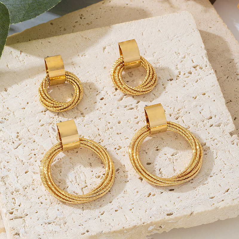 韓國簡約顯臉瘦百搭耳環女網紅氣質鏤空圓圈多層纏繞耳釘耳飾批發