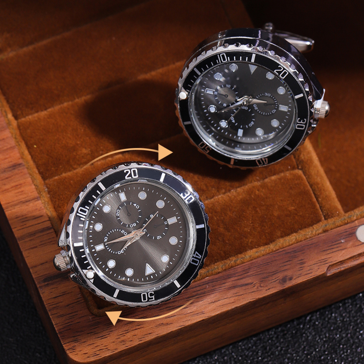 Autumn new light luxury clock cufflinks, fashionable French rotatable clock, golden cuffs, a must-have holiday gift