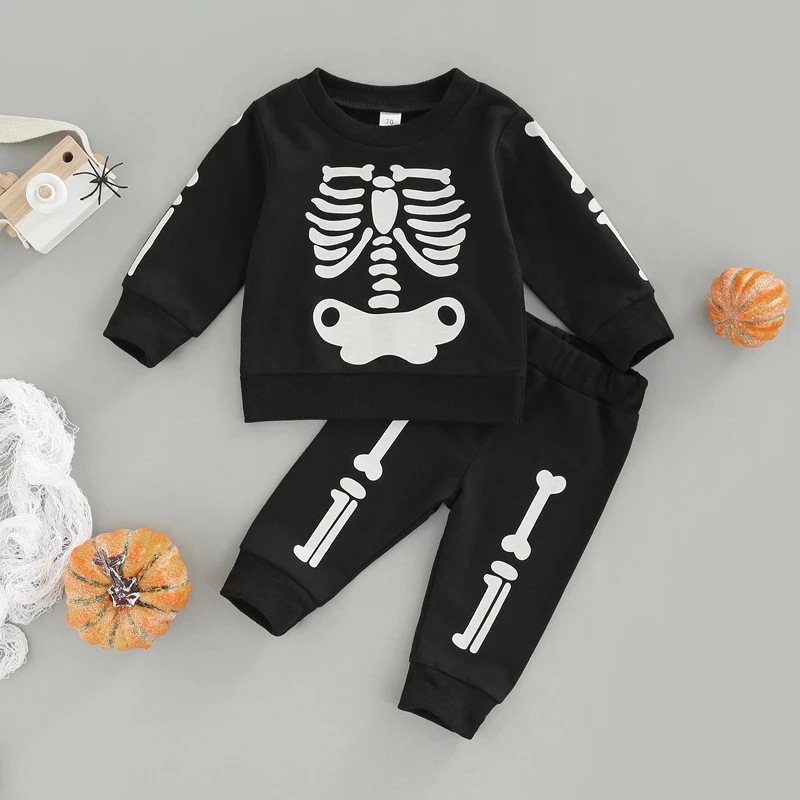 Halloween Fashion Skeleton Cotton Baby Clothing Sets display picture 3