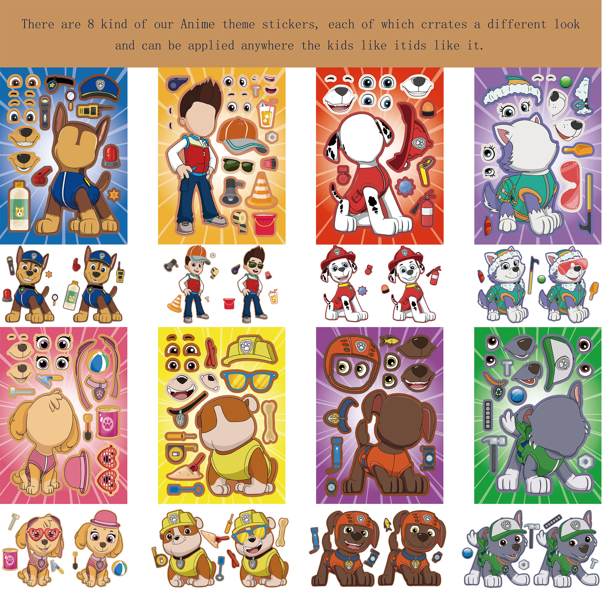 CM2304008 wangwang equipo de dibujos animados de los niños entre padres e hijos rompecabezas interactivo mano cuenta DIY etiqueta engomada de la cara