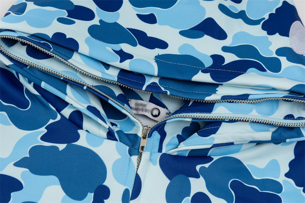 Sweat-shirt à capuche zippé style requin pour homme, style streetwear, camouflage, double capuche, broderie de lettres, veste décontractée_voghion.com