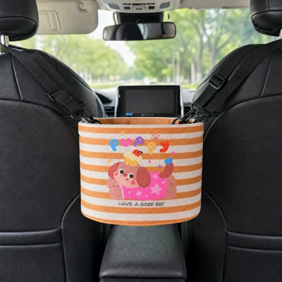 Multifunctional car seat back storage bag, car seat back organizer, storage box for women (Car storage bag/box) - yellow-and-white-striped-puppy-storage-bag