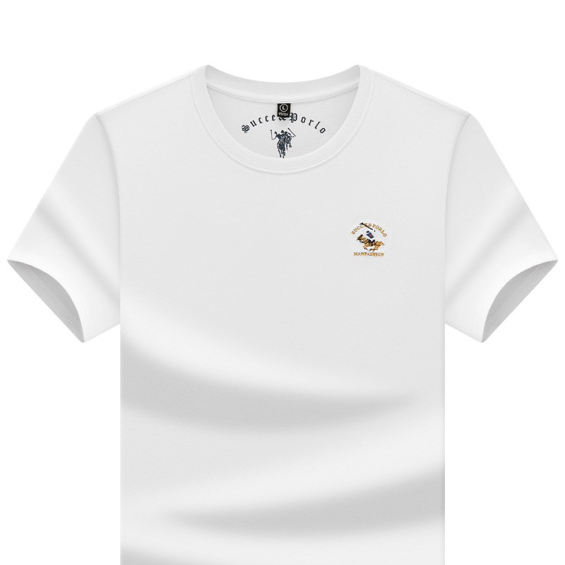 Pure Cotton genuine goods Paul Big Brand Summer Round Neck Short-sleeved Men's T-shirt Youth Loose Casual Solid Color T-shirt for Men