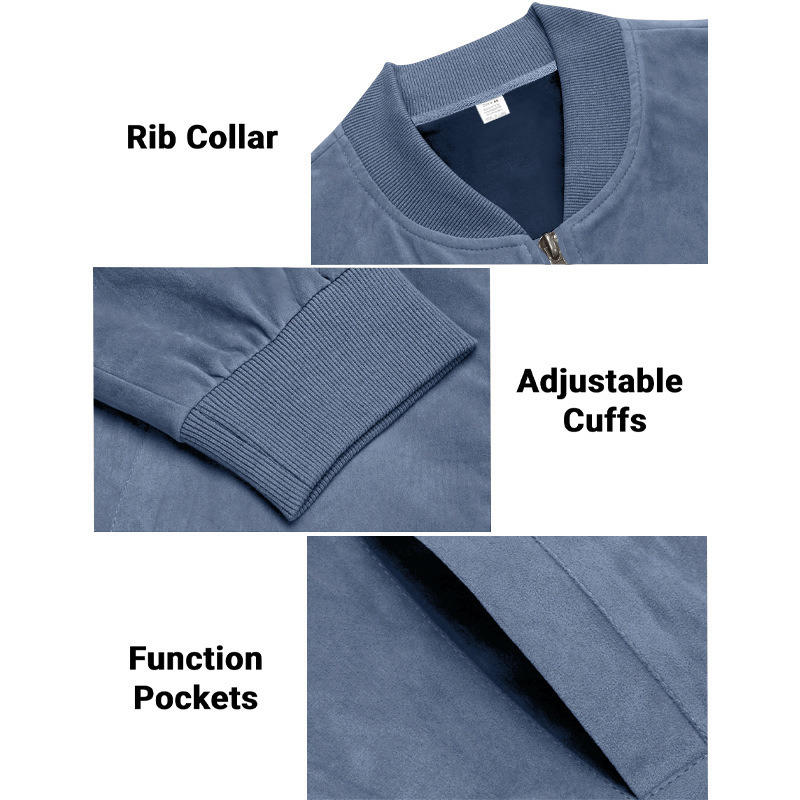 Men's Bomber Jacket Suede Zip Up Casual Jacket For Autumn_voghion.com