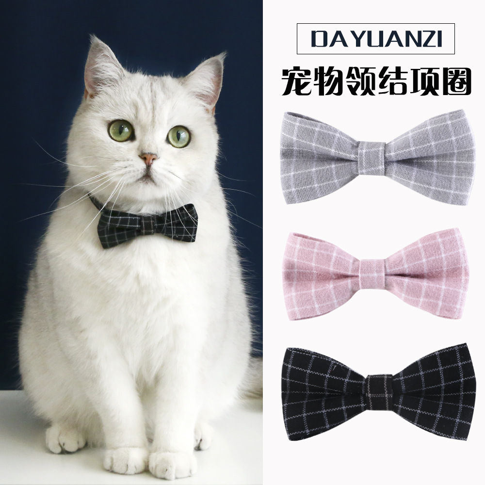 Mascotas británico cuadrícula arco ajustable gato perro corbata accesorios