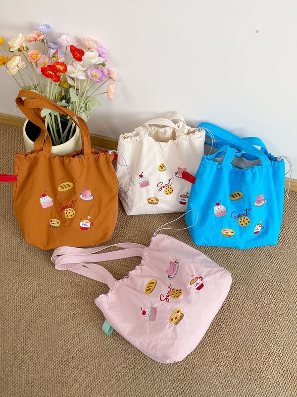 厚手の裏地！ヘビーウェイト刺繍ナイロン巾着バッグフレッシュドーパミンショルダーバッグ通勤トートバッグ学生バッグ|undefined