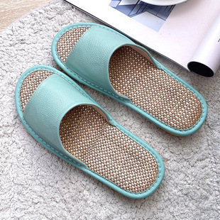 Linen Home Slippers for Women Summer Japanese Style Indoor Household Non-Slip Soft Bottom Cowhide Sandals for Men Non-Stinky Feet Nayou