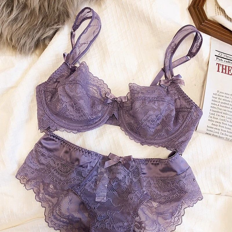 New Sexy Lace Underwear Women's Big Chest Small Look Slim Upper Pocket Anti-sagging Ultra-thin Breathable Bra suit