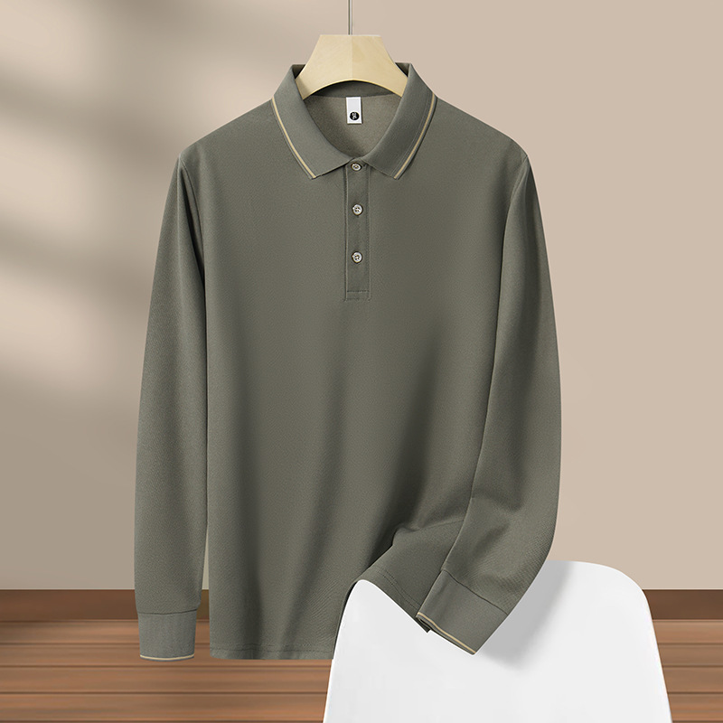 Long-sleeved polo shirt men's summer loose lapel T-shirt top fashion casual breathable contrast color Phnom Penh Paul shirt Long-sleeved polo shirt men's summer loose lapel T-shirt top fashion casual breathable contrast color Phnom Penh Paul shirt