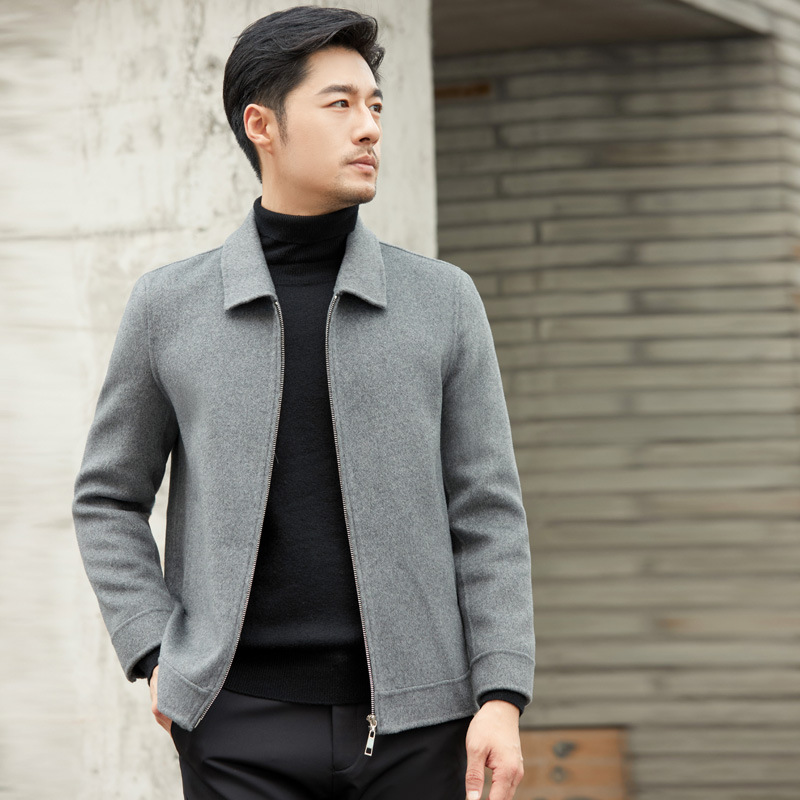 2023 남자 울 양면 모직 재킷 가을과 겨울 한국식 슬림 울 코트 짧은 청소년 패션