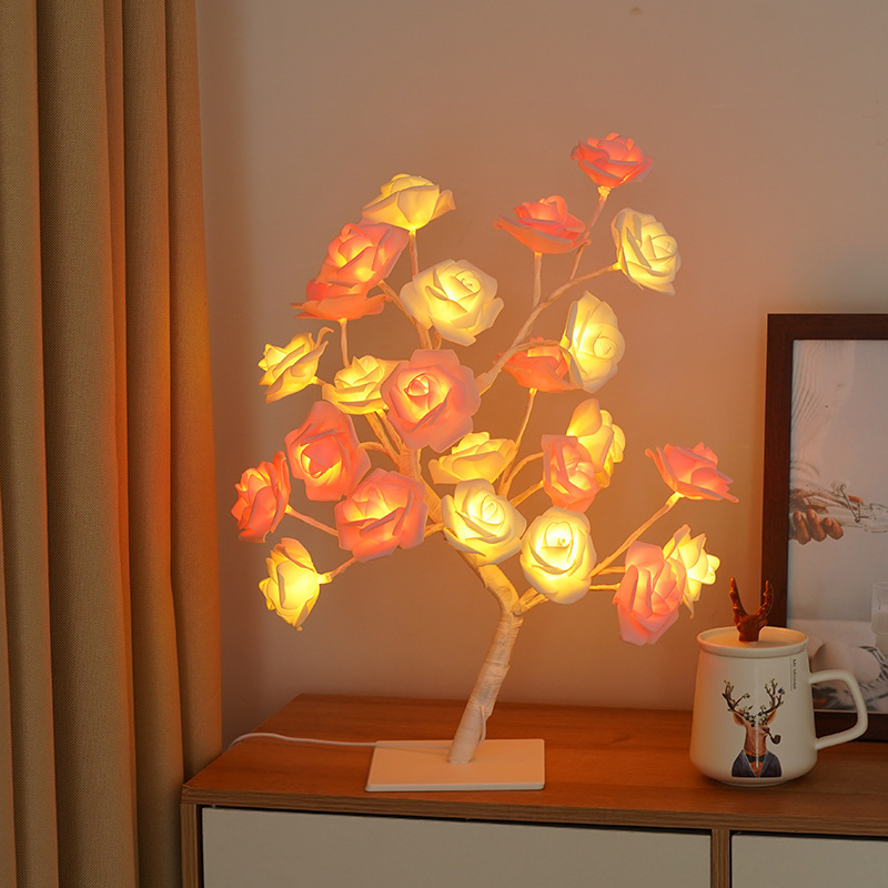 LED simulación lámpara de árbol de rosas Día de San Valentín boda base desmontable cadena de lámparas decorativas lámparas coloridas