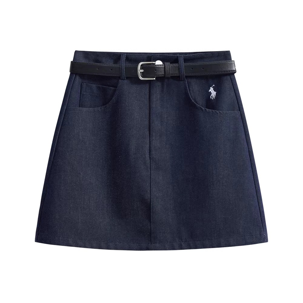 Korean Style Petite High-Waisted Skirt for Women 2025 Spring with Belt Small Embroider Design A-Line Hip-Hugging Skirt