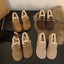 勃肯鞋女加绒2025秋冬新款森系复古圆头休闲毛毛鞋一脚蹬乐福棉鞋