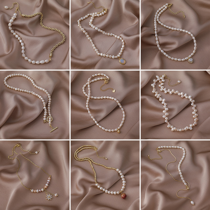 Collier vintage en perles d'eau douce baroque avec zircon_voghion.com