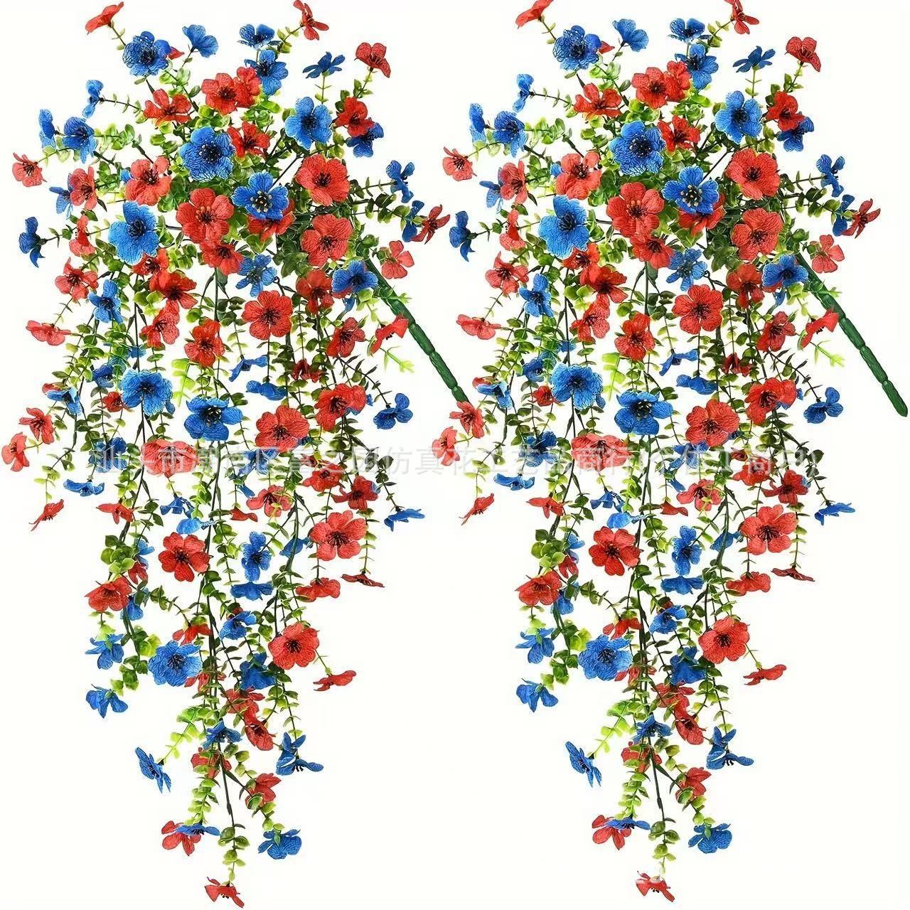 국경 간 시뮬레이션 플라스틱 꽃 유칼립투스 보라색 녹색 잎 등나무 거실 실내 벽걸이 장식 가짜 꽃