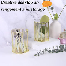 跨境铁艺镂空笔筒办公桌面多功能收纳金色北欧风化妆品收纳筒现货