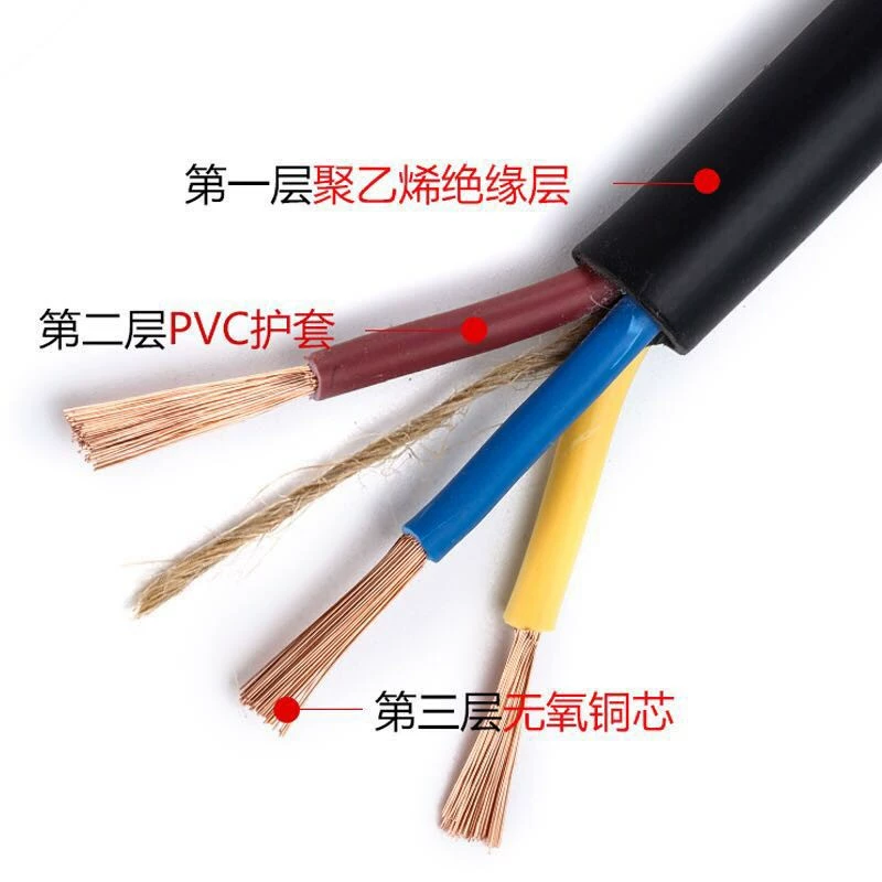 Pure Copper Pearl River wires and cable national standard soft line two -core three -phase cable 1/2 core 2.5/4/6 square meters
