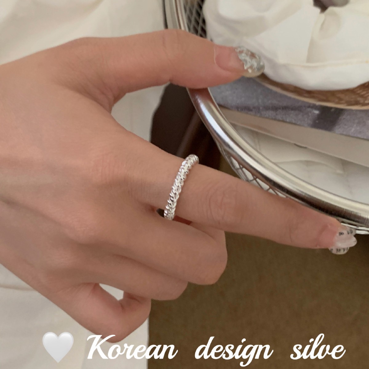 韓國簡約氣質感簡約銀飾品 S925純銀特色麻花紋戒指小眾ins風女