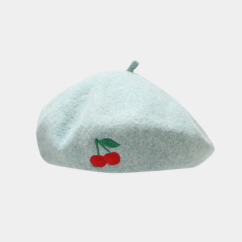 112g Weight Beret Hat Hats Type Daily Occasion Artificial Wool Material Cherry Pattern Autumn&Winter Season Women's Gender Embroidery Design Cute, Sweet Style Eaveless Rim Women's Cute Sweet Cherry Embroidery Eaveless Beret Hat 10