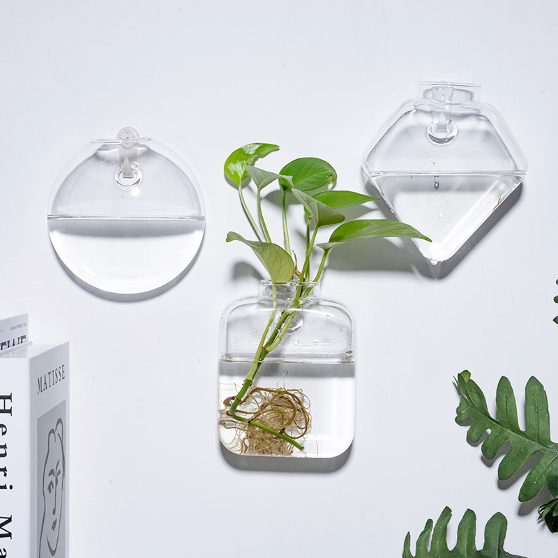 挂壁水培花瓶墙上绿萝水培玻璃花瓶挂墙花瓶装饰品悬挂式水培花瓶|undefined