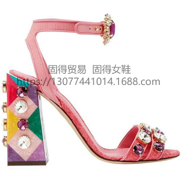 Трансграничная независимая станция ins Fashion Show пряжка на толстом каблуке со стразами BlingBling женские сандалии Обувь