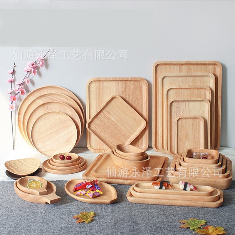 Wooden Tableware Set Hotel Wooden Tray Wooden Japanese-Style Dinner Plate Tea Cup Water Cup Wooden Tray Light Luxury Retro