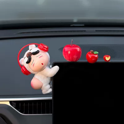 Car Screen Ornament, Plush Shin-Chan: Car ornaments - no-specifications-red-earphones-gray-flocking-xiaoxin-3-apples-lying-screen-4