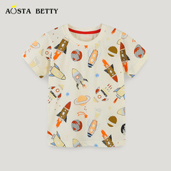 歐美風男童短袖T恤夏季新品中小童針織棉童T恤衫卡通印花一件代發