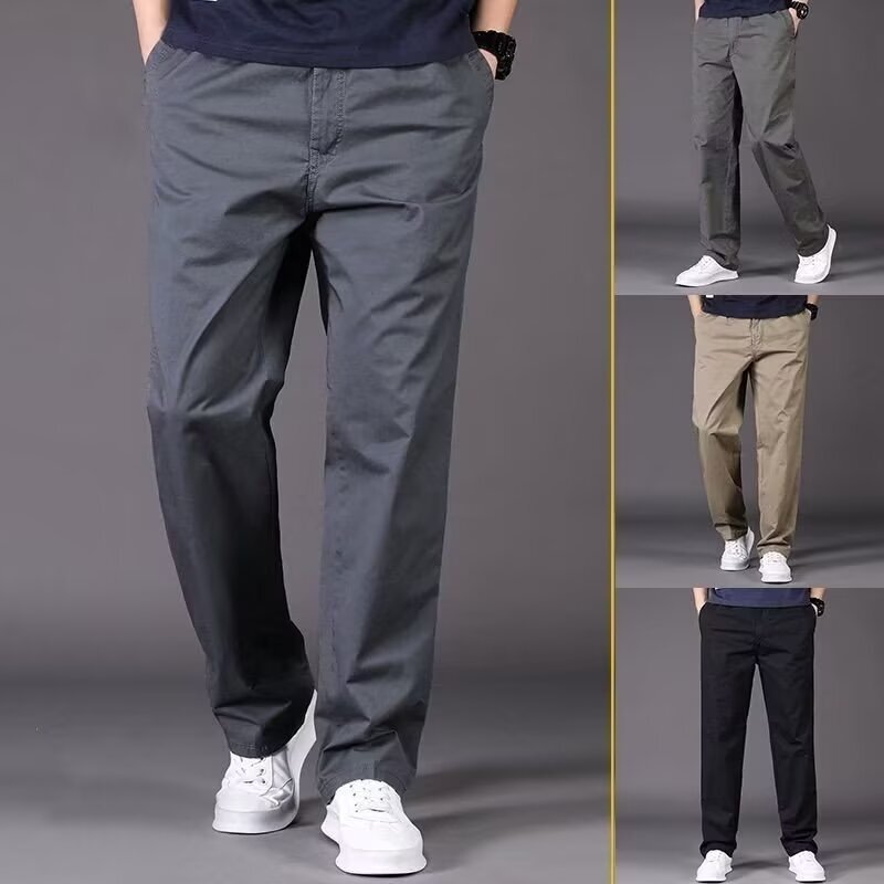 Men's Casual Loose Straight Cargo Pants Spring and Autumn Sports High-Waisted Deep-Crotch Plus-Size Long Pants