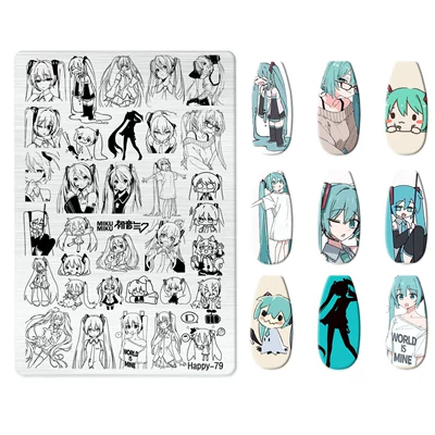 Popular Jingtian Nail Art Stamping, Dırnaq bəzəkləri - happy-079-with-back-plate