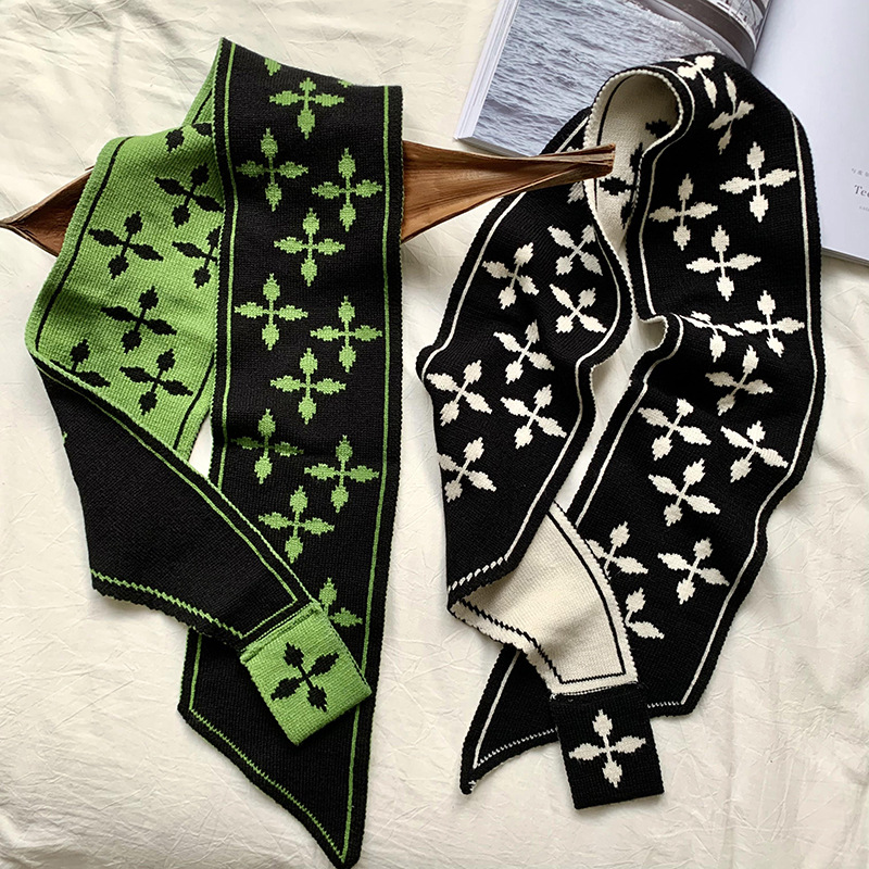 Bufandas de punto de alta sensación de nuevo estilo coreano otoño invierno versátil tablero de ajedrez perforación toallas de orejas perezosas cruzada guillera