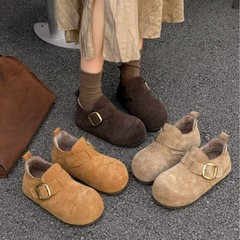 厚底全包勃肯鞋女2025秋季新款复古头层磨砂牛皮一脚蹬乐福鞋单鞋