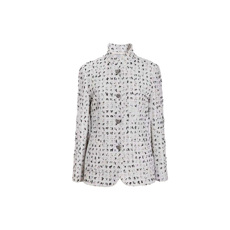 Chanel-style tweed black and white short coat for women, 2026 autumn and winter new model, stand-up collar, casual, loose-fitting, slimming top Chanel-style tweed black and white short coat for women, 2026 autumn and winter new model, stand-up collar, casual, loose-fitting, slimming top