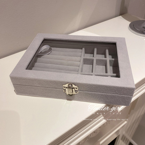 Accessories jewelry box simple gray internet celebrity style earrings storage box Korean niche design transparent display box wholesale