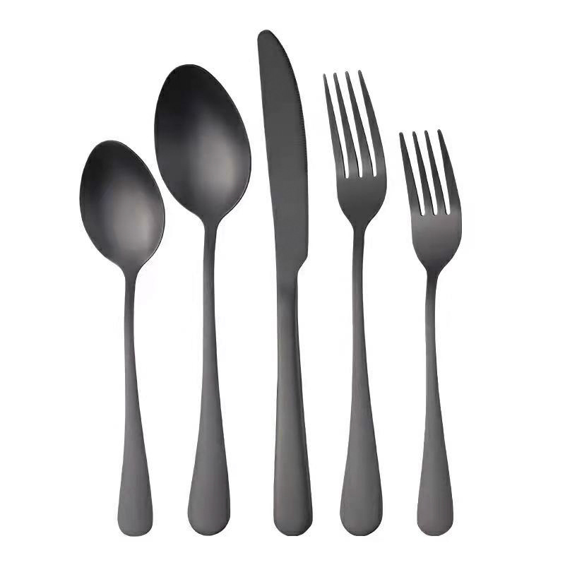 アマゾンクロスボーダー1010ステンレス食器セットチタンメッキマット黒洋食ステーキナイフフォークスプーン5セット|undefined