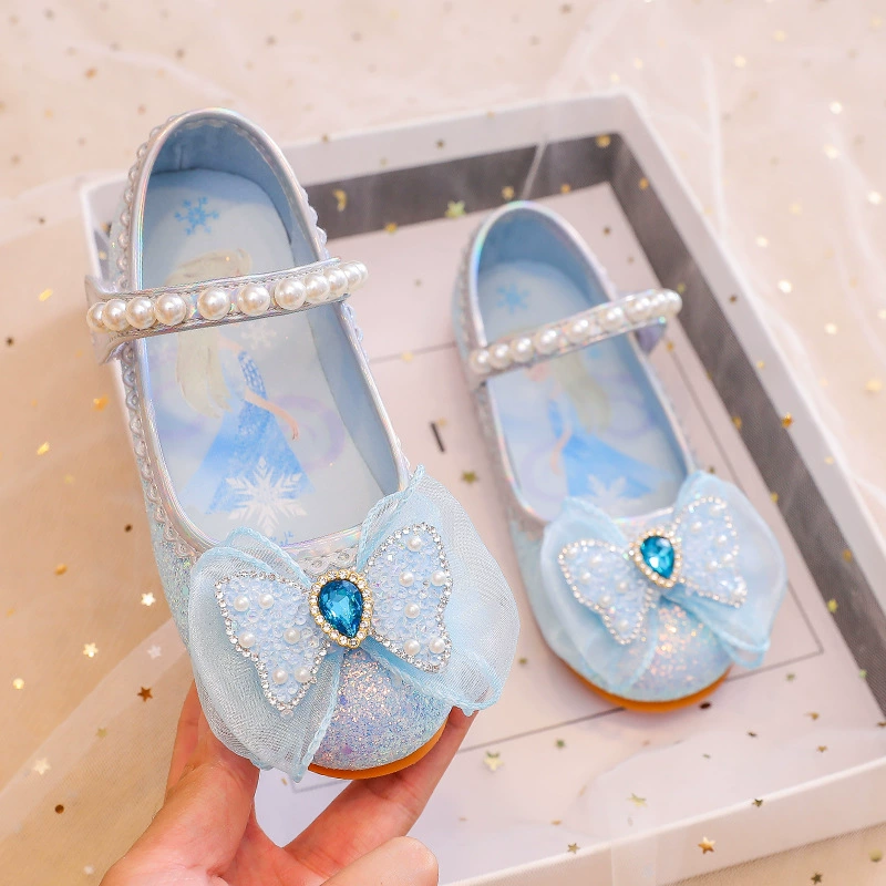 Children's shiny shoes for princess, jewelry from pearl, footwear for leather shoes, autumn, trend of season, soft sole