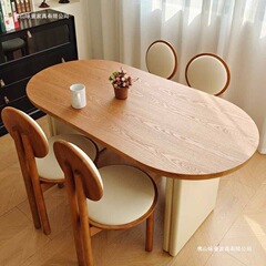 無垢材の中古ダイニングテーブルと椅子の組み合わせリビングルームサイズのダイニングテーブルオーバルフレンチレトロクリームホームスタイル