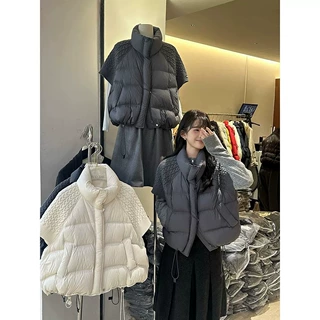 韩版立领针织拼接短款羽绒服女2026冬季新款感面包服马甲外套