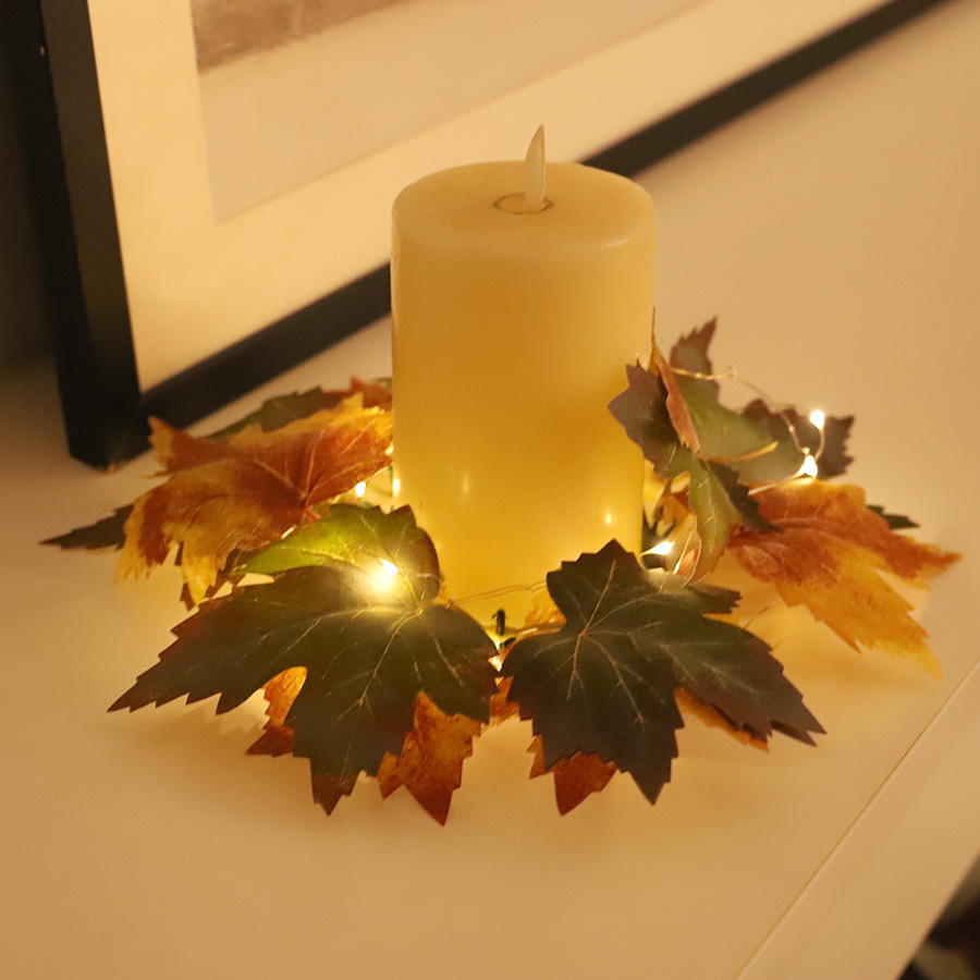 녹색 단풍잎 캔들 홀더(조명 1m 개 포함)